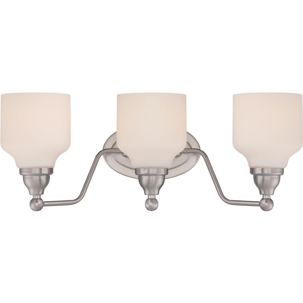 Nuvo Lighting 62/388  Kirk - 3 Light Vanity Fixture with Satin White Glass - LED Omni Included in Polished Nickel Finish
